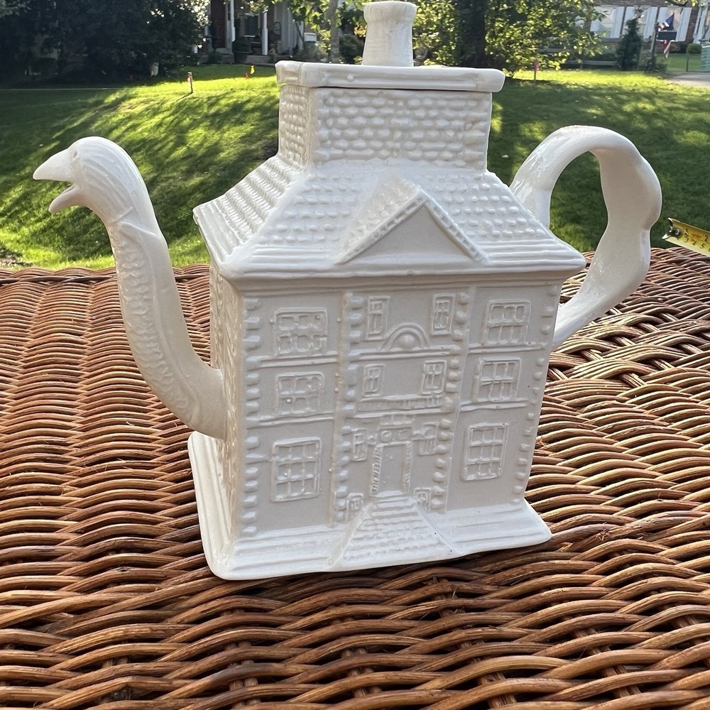 MMA‎ English Staffordshire White Salt Glazed House Form Teapot Vintage